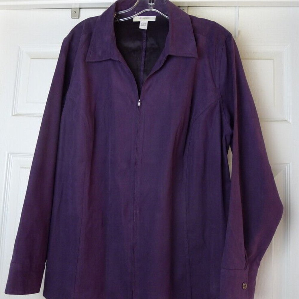 Dressbarn Women’s ZIP Up Purple Shirt Size 18 20 Long Sleeve Lined jacket